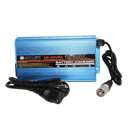 MIGHTY MAX BATTERY 24V 5Amp Jazzy 1107,1121, 1121 HD, 614, 614 HD 3Stage XLR Charger MAX3496898